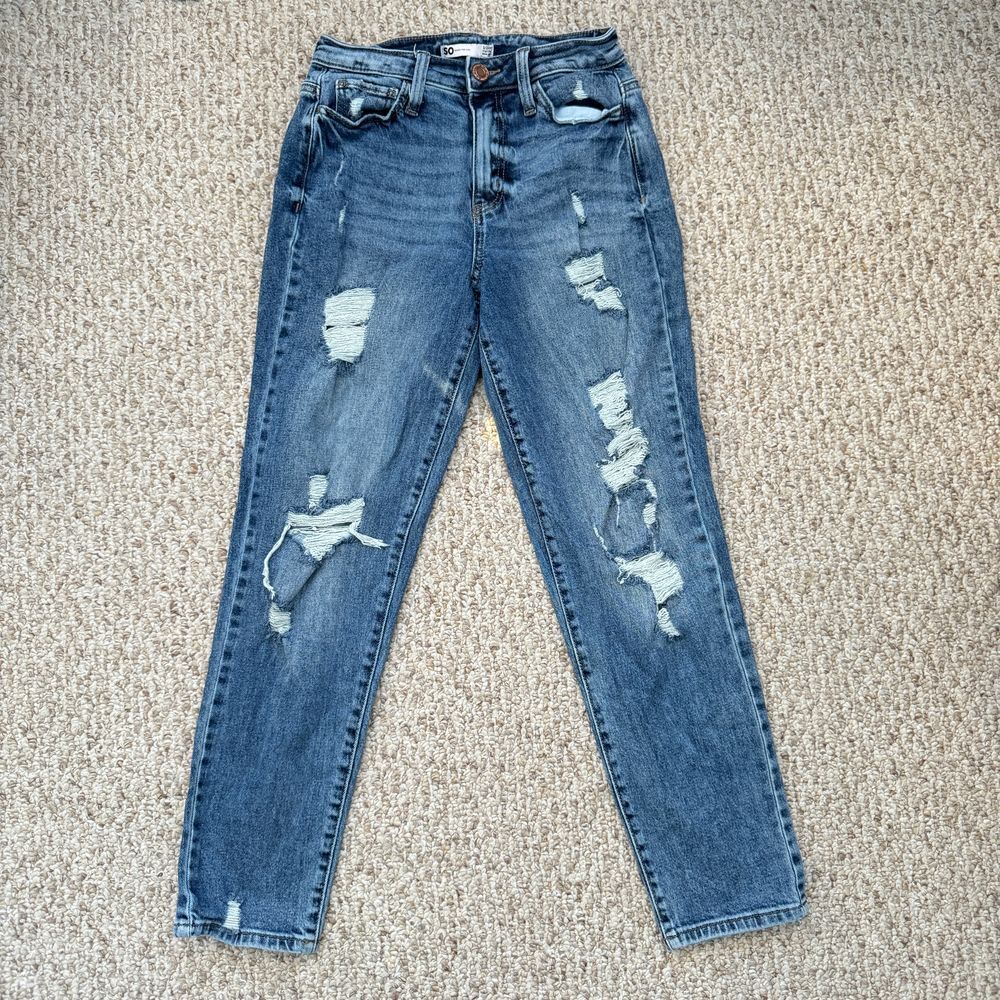 SO High Waisted Distressed Mom Jeans Vintage Style Casual Denim